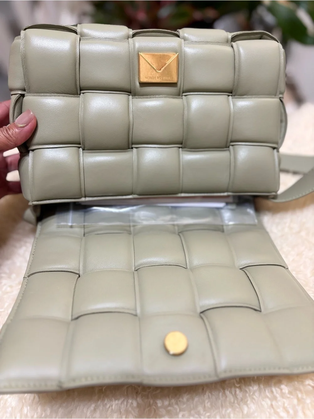 Bottega Veneta Padded Cassette Intrecciato Crossbody in Sage Green